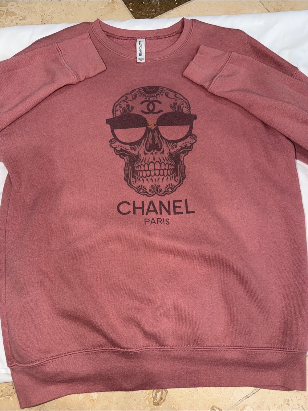 Bella Canvas Dusty Rose Crewneck Sweatshirt with Skull Graphic
